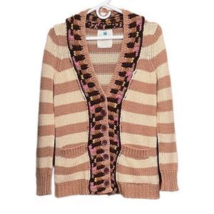 Anthropologie Sparrow Hopi Basket Striped Chunky Knit Cardigan Size Small